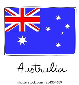 Australia country flag doodle with text isolated on white
