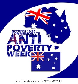 Australia country map and flag with bold text on white background to commemorate Anti Poverty Week on October 16-22