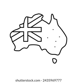 Australien Land Karte Flagge Linie Symbol Vektor. Australien Land Karte Flagge Zeichen. Isolierte Kontur Symbol Schwarze Illustration