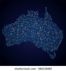 Australia country map made from binary code numbers.
