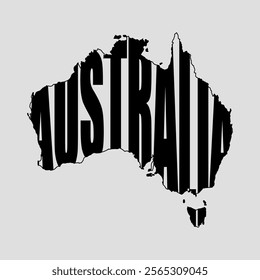 Australia country name inside map with white background, minimalist maps, vector artwork and maps icon