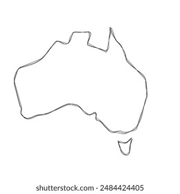 Australia country simplified map.Thin triple pencil sketch outline isolated on white background. Simple vector icon