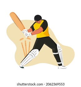 Australia Cricket Batter Losing His Wicket On Yellow And White Background.