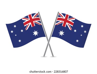 Australia crossed flags. Australian flags on white background. Vector icon set. Vector illustration.