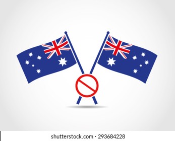 Australia Crossed Flags Emblem Forbid Sign