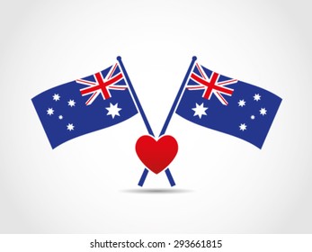 Australia Crossed Flags Emblem Love Heart