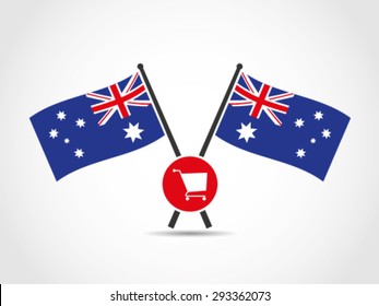 Australia Crossed Flags Emblem Market Shopping Cart