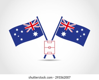 Australia Crossed Flags Emblem Soccer Field