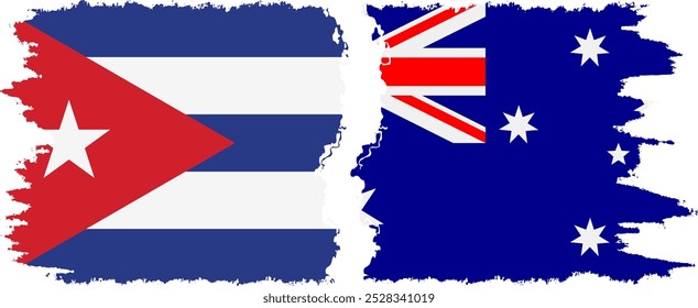 Australia and  Cuba grunge flags connection, vector