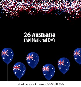 Australia Day. 26 January. National Flag Colors Balloons, Confetti. Postcard Design for card, flyer banner