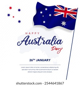 Día de Australia 26 de enero con una ilustración de la bandera australiana sobre fondo aislado