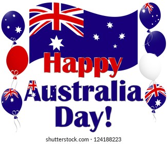 Australia Day background with flags and Australia flag balloons. Vector illustration.