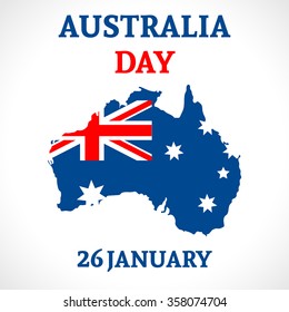 Australia Day Background. National celebration card with flag and continent. Vector illustration.