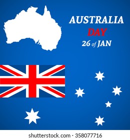 Australia Day Background. National celebration card with flag and continent. Vector illustration.