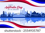 Australia day banner design for 26 January. Happy Australia day with silhouettes of skyscrapers and famous Australian landmarks perfect for Australia Day poster, banner, car and social media posts.