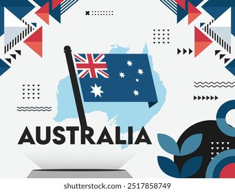 Diseño de Anuncio de día de Australia para el 26 de enero. Anuncio geométrico Abstractas para el día nacional de Australia, fondo de la bandera australiana.