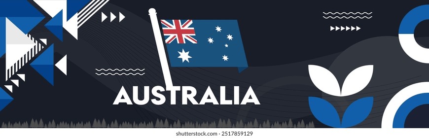 Diseño de Anuncio de día de Australia para el 26 de enero. Anuncio geométrico Abstractas para el día nacional de Australia, fondo del tema de la bandera australiana.