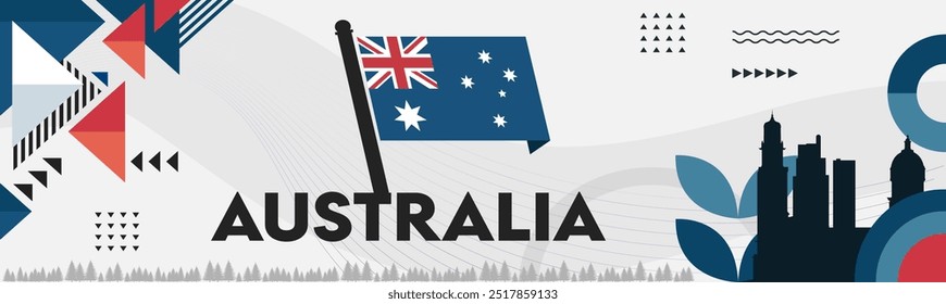 Diseño de Anuncio de día de Australia para el 26 de enero. Anuncio geométrico Abstractas para el día nacional de Australia, fondo del tema de la bandera australiana.