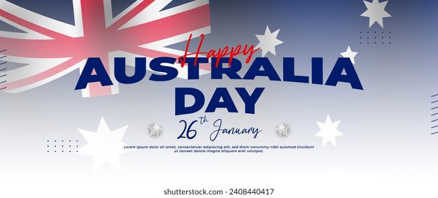 Australia day blue banner design, with flag, country map and stars elements