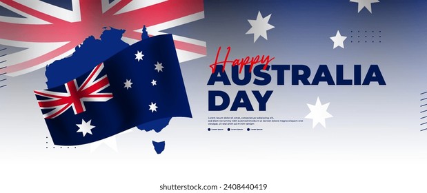 Australia day blue banner design, with flag, country map and stars elements