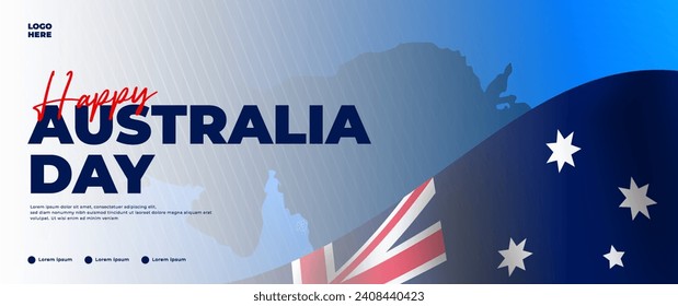 Australia day blue banner design, with flag, country map and stars elements