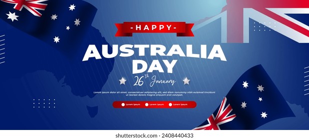 Australia day blue banner design, with flag, country map and stars elements