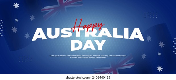 Australia day blue banner design, with flag, country map and stars elements