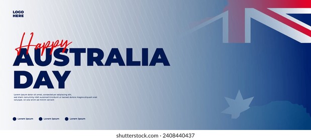 Australia day blue banner design, with flag, country map and stars elements