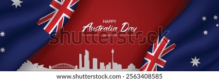 Australia Day cityscape with waving flag 26 January vector poster 