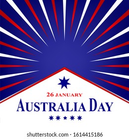 Australia Day concept poster, card, banner. National holiday template
background vector design. Illustration with a festive salute of white and red rays on a blue sky. January 26th date  isolated