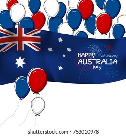 Australia day design of flag and balloon with firwork on white background vector illustration