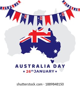 australia day garland with the flag of australia on australia map background