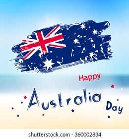 Australia day with grange flag on blur background. Sea and ocean in vector. Simple holiday text for australia day