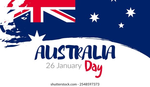 Día de Australia saludo Anuncio, tarjeta, Web, fondo. Fiesta nacional el 26 de enero, pincel de la bandera australiana y diseño de la Plantilla de texto