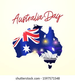 Australia Day greeting card, banner with flag and map
