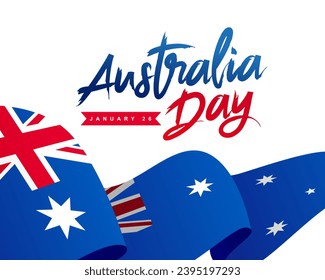 Australia Day. January 26. Australian flag. Elements for the design of a festive banner for the day of the first landing. National Day. Vector illustration on a white background.