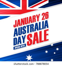 Australia Day, january 26 Holiday Sale special offer background with australian national flag colors for business, promotion and advertising. Vector illustration.