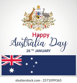 Australia day January 26th flying flag illustration with flag pole background design