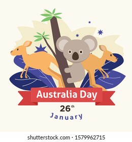 Día de Australia con ilustración de canguros y vectores de coala