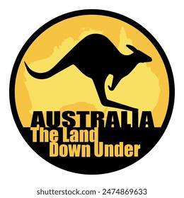 Australia Day Kangaroo Silhouette with Island Vector Illustration. Jumping Kangaroo Circle Sticker and Label.