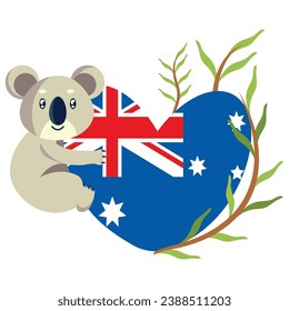 australia day koala with flag heart illustration