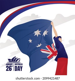 Australia Day Man Carrying Flag vector illustration, for your social media post, banner illustration, poster illustration, card