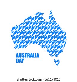 Australia Day. Map of from kangaroo. Continent States and wild marsupial animal. National holiday 