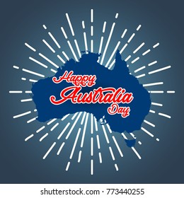Australia Day map text typography  sun starburst circle retro vintage design