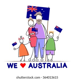 Australia Day National Flag Family Kids Embrace Flat Vector Illustration