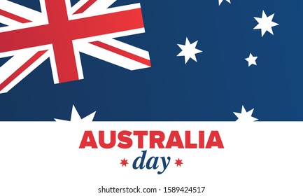 Australia Day. National happy holiday, celebrated annual in January 26. Australian flag. Patriotic elements. Poster, card, banner and background. Vector illustration