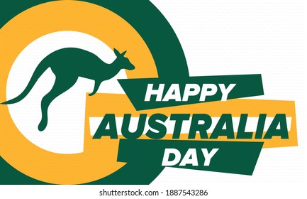 Australia Day. National happy holiday, celebrated annual in January 26. Australian patriotic elements. Kangaroo silhouette. Poster, card, banner and background. Vector illustration