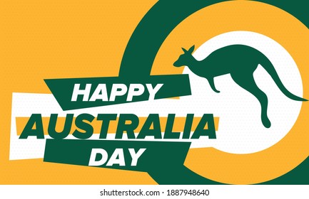 Australia Day. National happy holiday, celebrated annual in January 26. Australian patriotic elements. Kangaroo silhouette. Poster, card, banner and background. Vector illustration