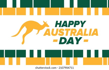 Australia Day. National happy holiday, celebrated annual in January 26. Australian patriotic elements. Kangaroo silhouette. Poster, card, banner and background. Vector illustration