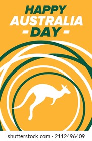 Australia Day. National happy holiday, celebrated annual in January 26. Australian patriotic elements. Kangaroo silhouette. Poster, card, banner and background. Vector illustration